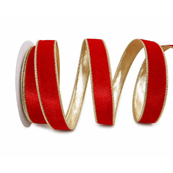 Fita Natalina 2,5cm Dupla Face Vermelho E Dourado Veludo