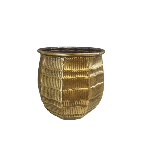 Vaso Decorativo Cachepot Em Metal Dourado 24cm