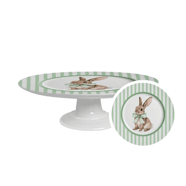 Boleira Pequena 21cm Coelho Laço Verde Cerâmica Páscoa Verde