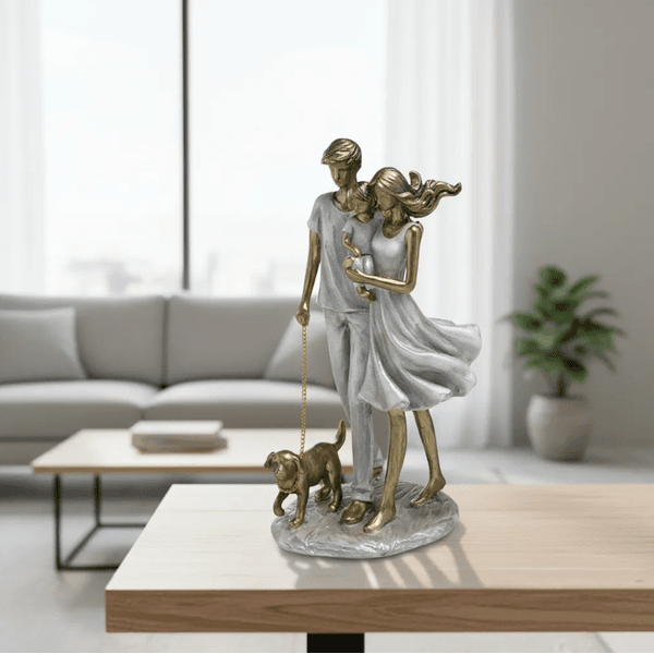 Família Decorativa Pai Mãe Filho Menino E Pet 