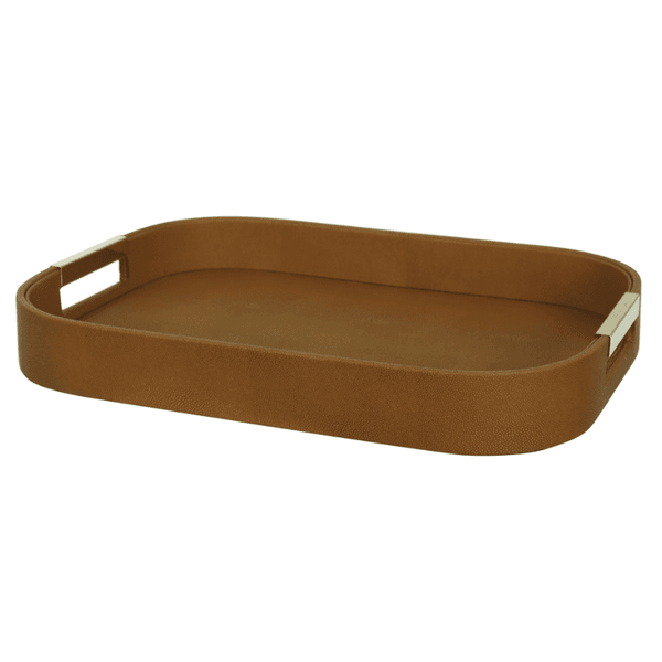 Bandeja Decoração Croco Com De Alça Metal Dourada 40cm Camurça