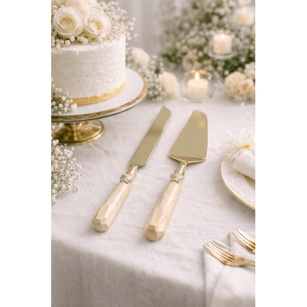 Conjunto 2 Talheres Para Bolo Aço Inox Dourado Borboleta