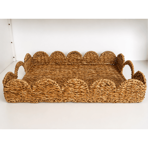 Bandeja Retangular Fibra Natural Com Alça Bege Natural 56cm