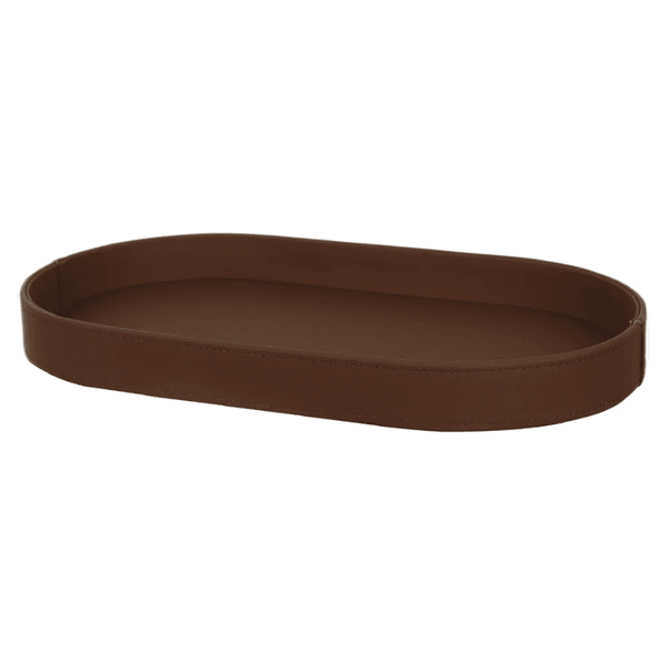Bandeja Decoração Oval Revestimento Pu 45cm Marrom