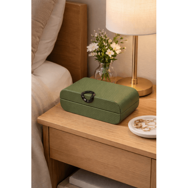 Caixa Decorativa MDF Revestimento Pu Verde 25,5cm