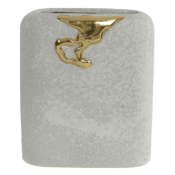 Vaso Cinza Com Dourado Melted Texturizado 20cm Em Cerâmica Cinza