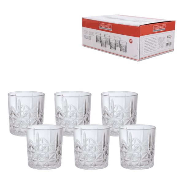 Jogo 6 Copos Baixo De Vidro Clarice Transparente 350ml 