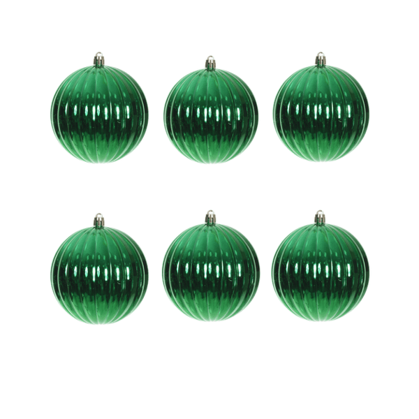 Tubo 6 Bolas De Natal Decoradas Gomo Perolada Verde 8cm