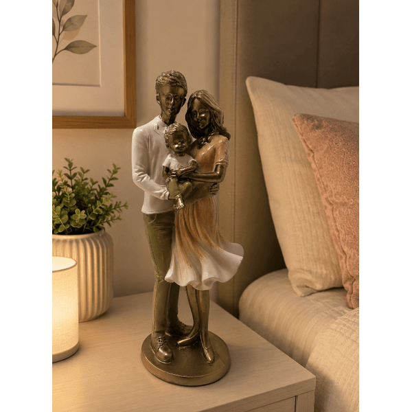 Escultura Estatua Família Casal Filho Bebe Decoração Quarto Sala