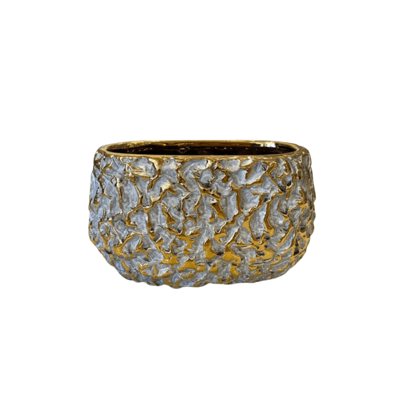 Cachepot Decorativo Cerâmica Dourado E Cinza 22cm