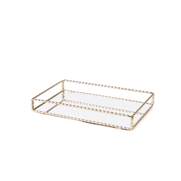 Bandeja Decorativa Dourada De Metal Espelhada 28cm