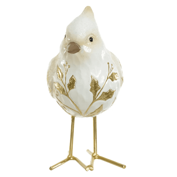 Escultura Pássaro Decorativo Resina Off Com Detalhes Dourado
