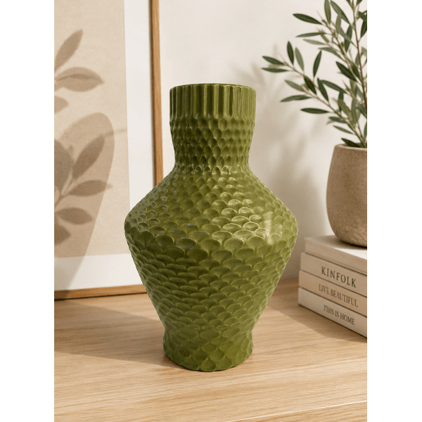 Vaso Decorativo Verde Com Textura Decore Home 25 Cm