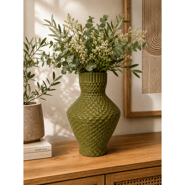 Vaso Decorativo Verde Com Textura Decore Home 30 Cm