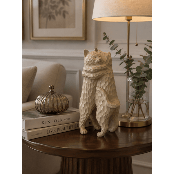 Escultura Decorativa Em Resina Gatos Abraço Bege 28cm