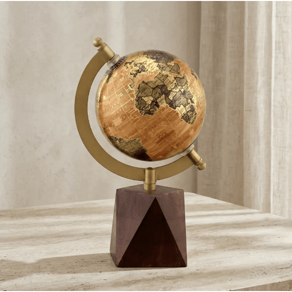 Globo Terrestre Decorativo Madeira E Metal Decoração 21cm