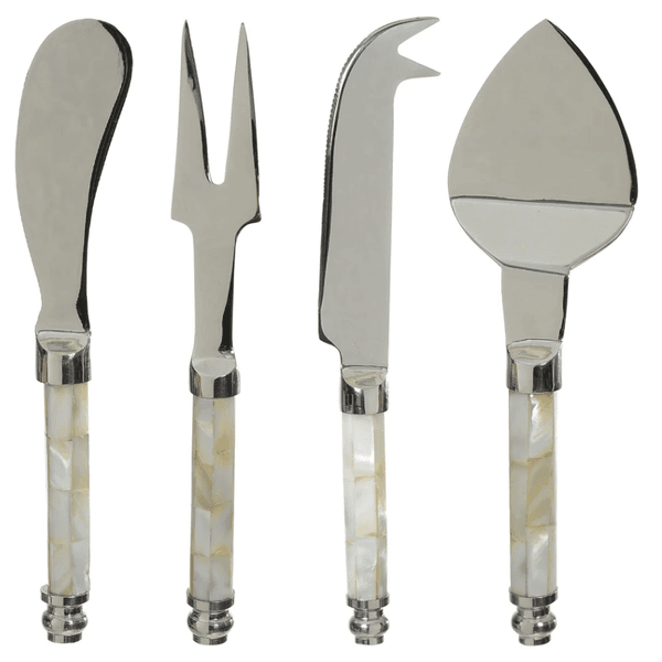 Jogo De Facas Queijo Servir 4 Peças Aço Inox Madrepérola