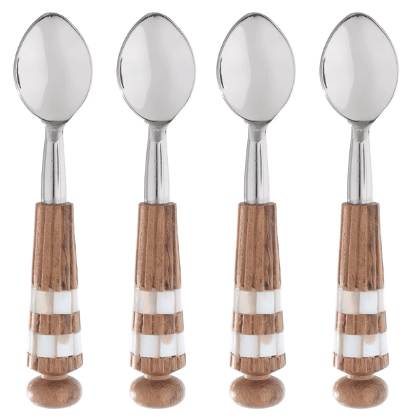 Jogo De Colheres 4 Pecas Aço Inox Madeira Acacia Madreperola