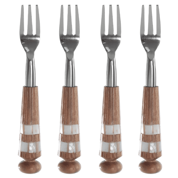 Jogo 4 Garfos Sobremesa Aço Inox Madeira Acacia Madreperola