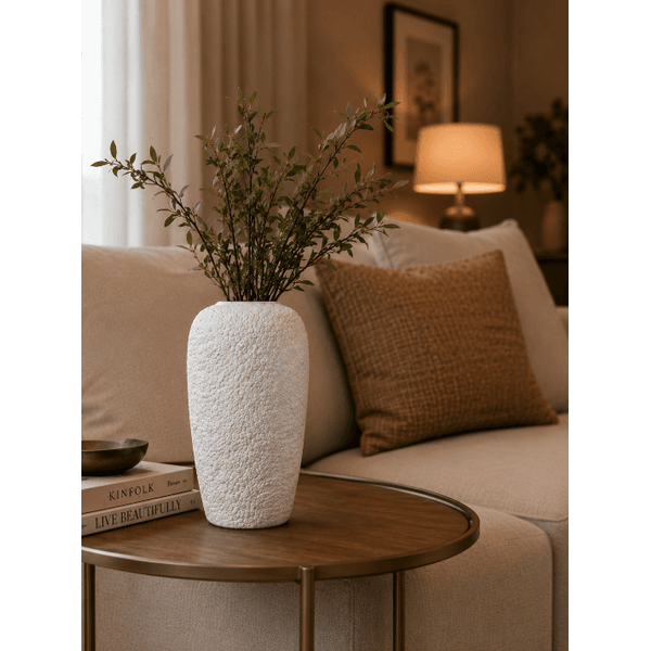 Vaso Decorativo Cerâmica Branco Textura Luxo Decoração 30cm
