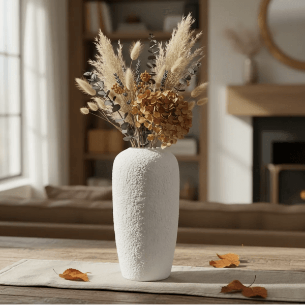 Vaso Decorativo Cerâmica Branco Textura Luxo Decoração