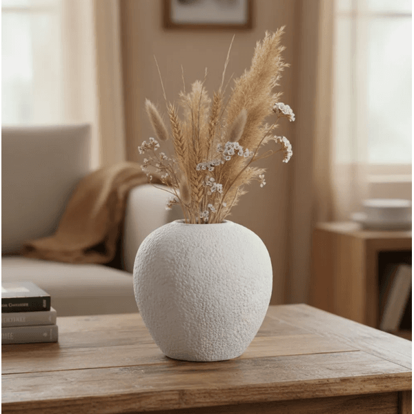 Vaso Decorativo Cerâmica Branco Textura Organico 23cm