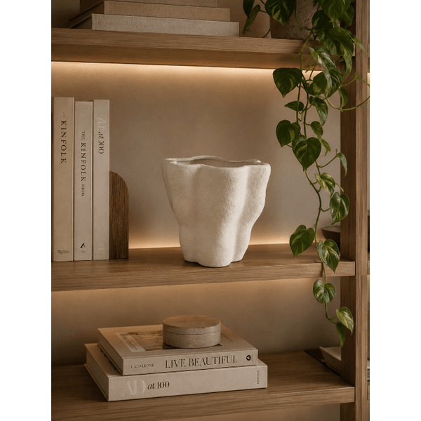 Vaso Decorativo Cerâmica Off White M Design Boho Chic Organico 