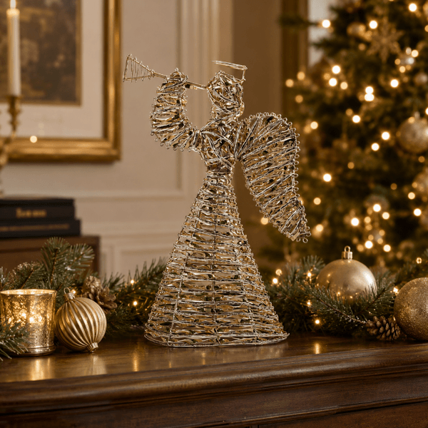 Natal Anjo Decorativo Aramado Dourado 30cm Decoração Natal