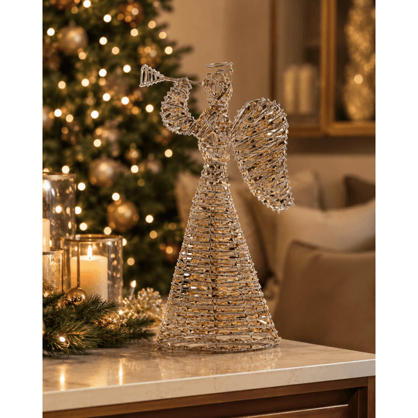 Natal Anjo Decorativo Aramado Dourado 40cm Decoração Natal