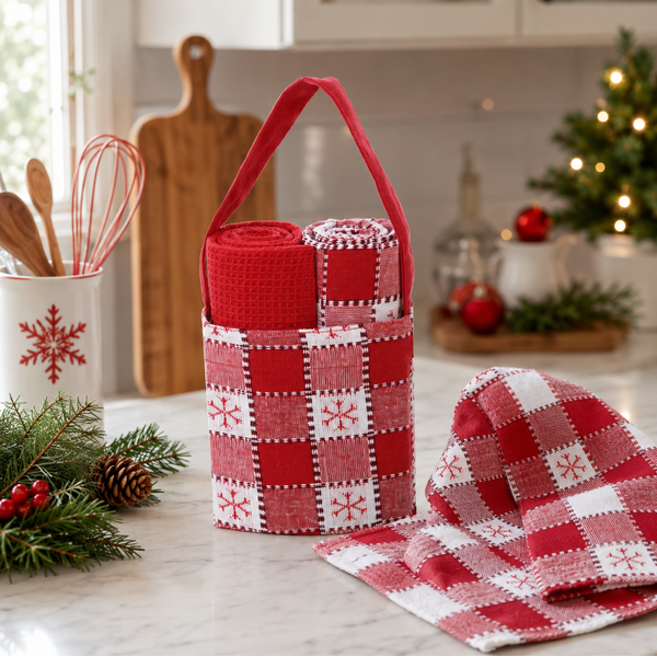 Bolsa C/ Pano De Copa Xadrez Flocos E Vermelho 40m X 70cm