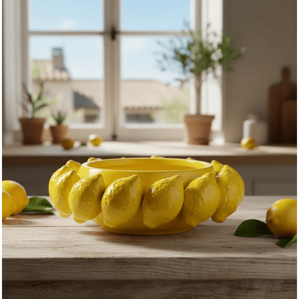 Vaso Centro De Mesa Limão Siciliano Em Cerâmica Decoração