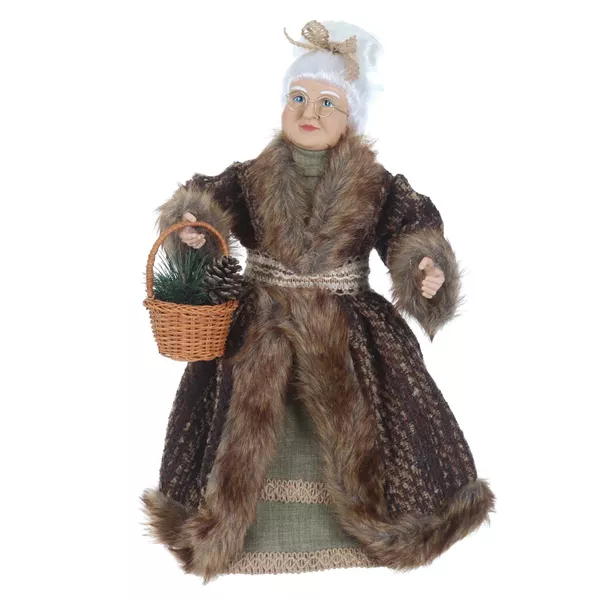 Mamãe Noel em Pé Bege e Marrom Cestinha com Pinha 45cm