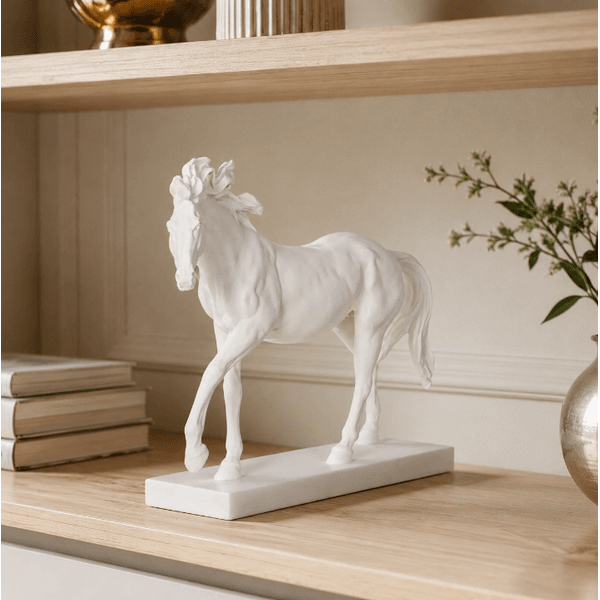 Escultura Cavalo Em Poliresina Branco 24cm Decoração Horse