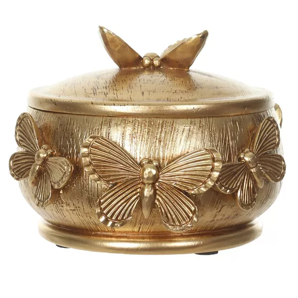 Porta Objetos Joias Resina Dourado Caixa Luxo Decorativa