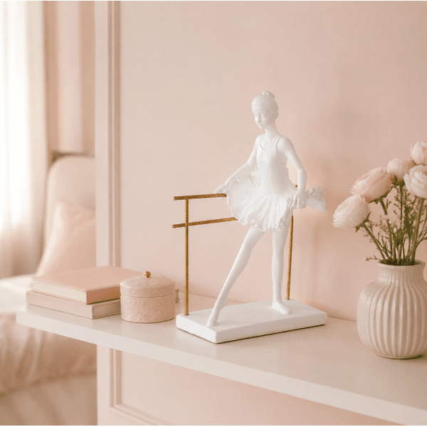 Escultura Bailarina Em Poliresina Branco 19,5cm Decorativa