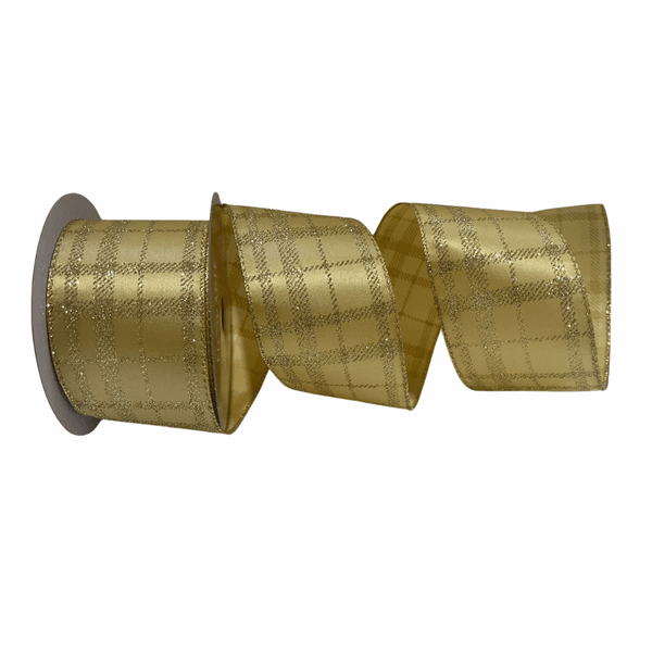 Fita Natalina Aramada 6,3cm Cetim Dourado Glitter 9,14m