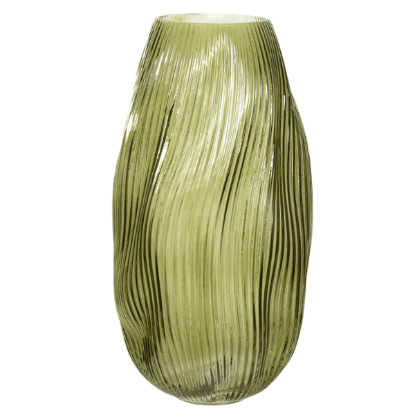 Vaso Vidro Decorativo Canelado Verde 33cm