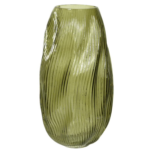 Vaso Vidro Decorativo Canelado Verde 28,5cm