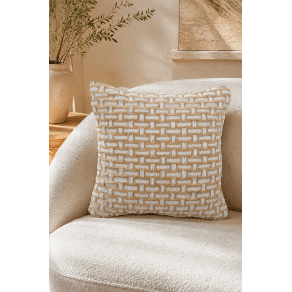 Almofada Decorativa Em Algodão Tramas Areia E Branco