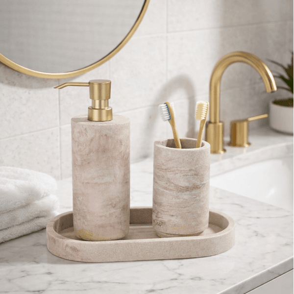 Kit para Banheiro Poliresina com 3 Peças Himalaia Bege Rosa