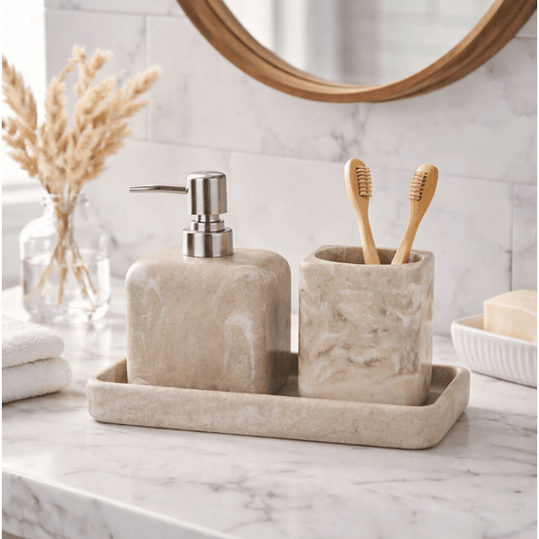 Kit para Banheiro Poliresina com 3 Peças Atacama Bege Branco