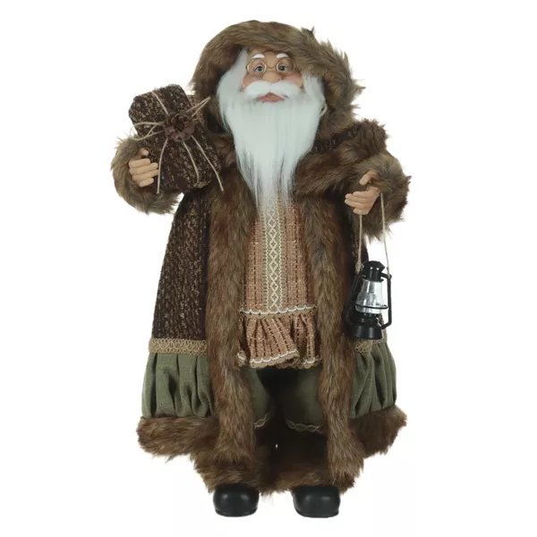 Papai Noel Natal Em Pé Bege Marrom Presente Lanterna 60cm
