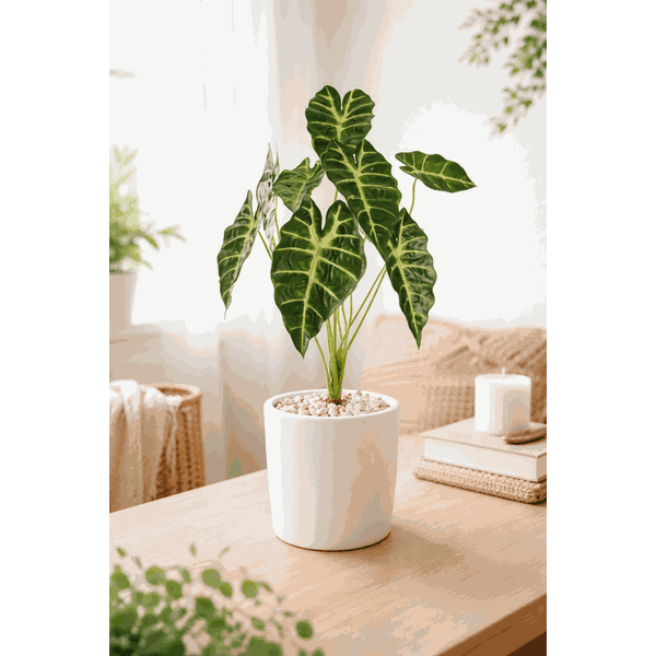 Galho Folhagem Alocasia Artificial P Decoração Real Toque Verde