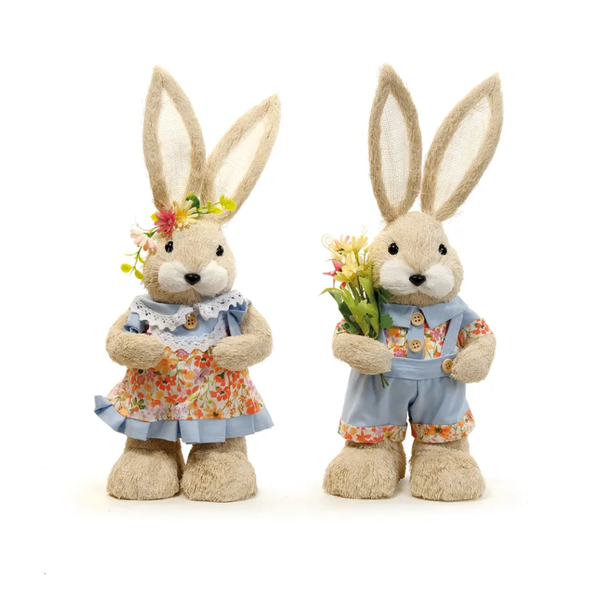 Casal Coelho De Páscoa Em Pé Decoração 45cm Luxo Cromus