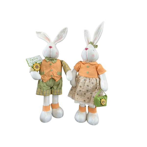 Casal Coelhos De Páscoa Em Pé Decoração 54cm Tecido Cromus Colorido