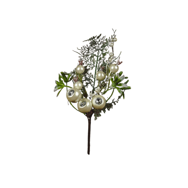Galho Natalino Pick Verde Berry Branco 29cm