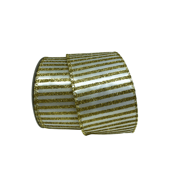 Fita Decorativa 6,3cm Branca e Dourada 9,14m