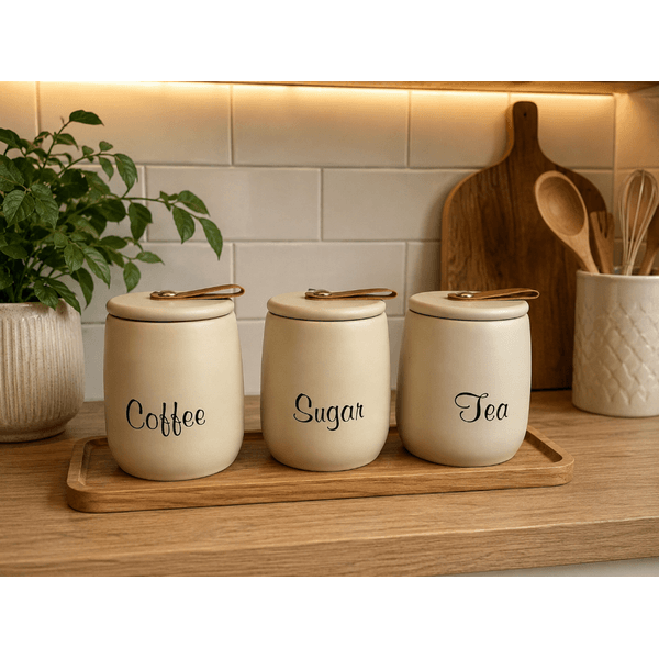 Conjunto Jogo Potes Lata Porta Mantimentos Açúcar Café Chá