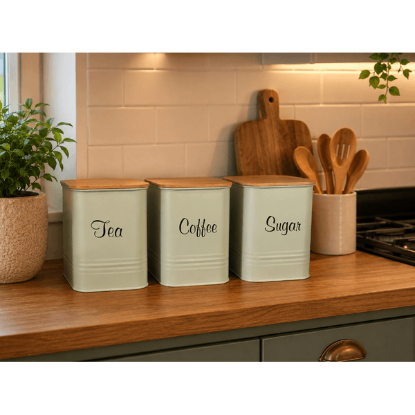  Jogo Potes Lata Porta Mantimentos Açúcar Café Chá Verde Menta