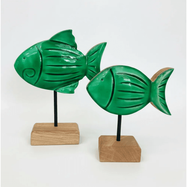 Decoração Marítima Para Casa Em Madeira 2 Peixes Verde
